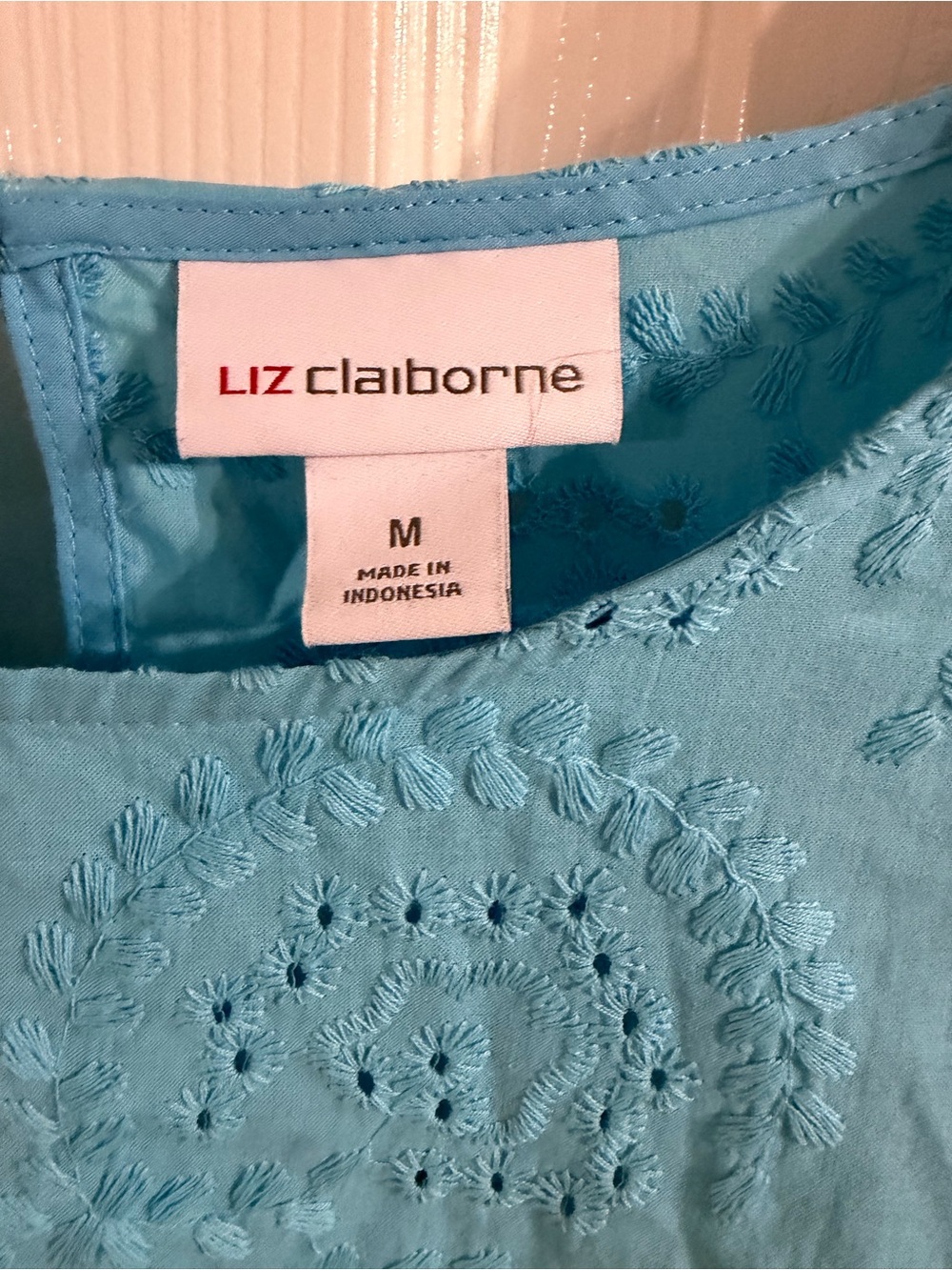 Liz Claiborne Women's Eyelet Short Sleeve Top - Turquoise - Picture 5 of 8